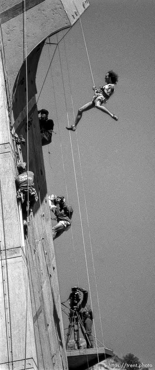 Guy falling at Rock Climbing Championships. Sport Climbing Championships, Snowbird