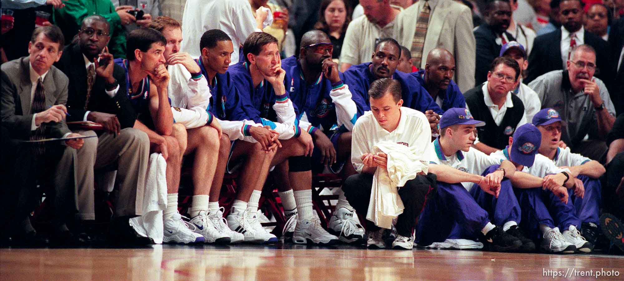 Jazz bench at Jazz vs. Bulls, game 3 of the NBA Finals. Bulls won