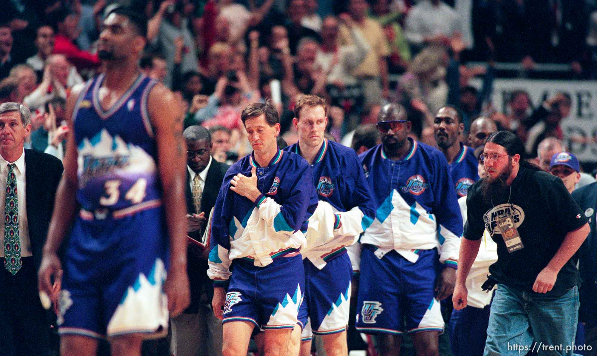 Jazz bench after Jazz vs. Bulls, game 3 of the NBA Finals. Bulls won