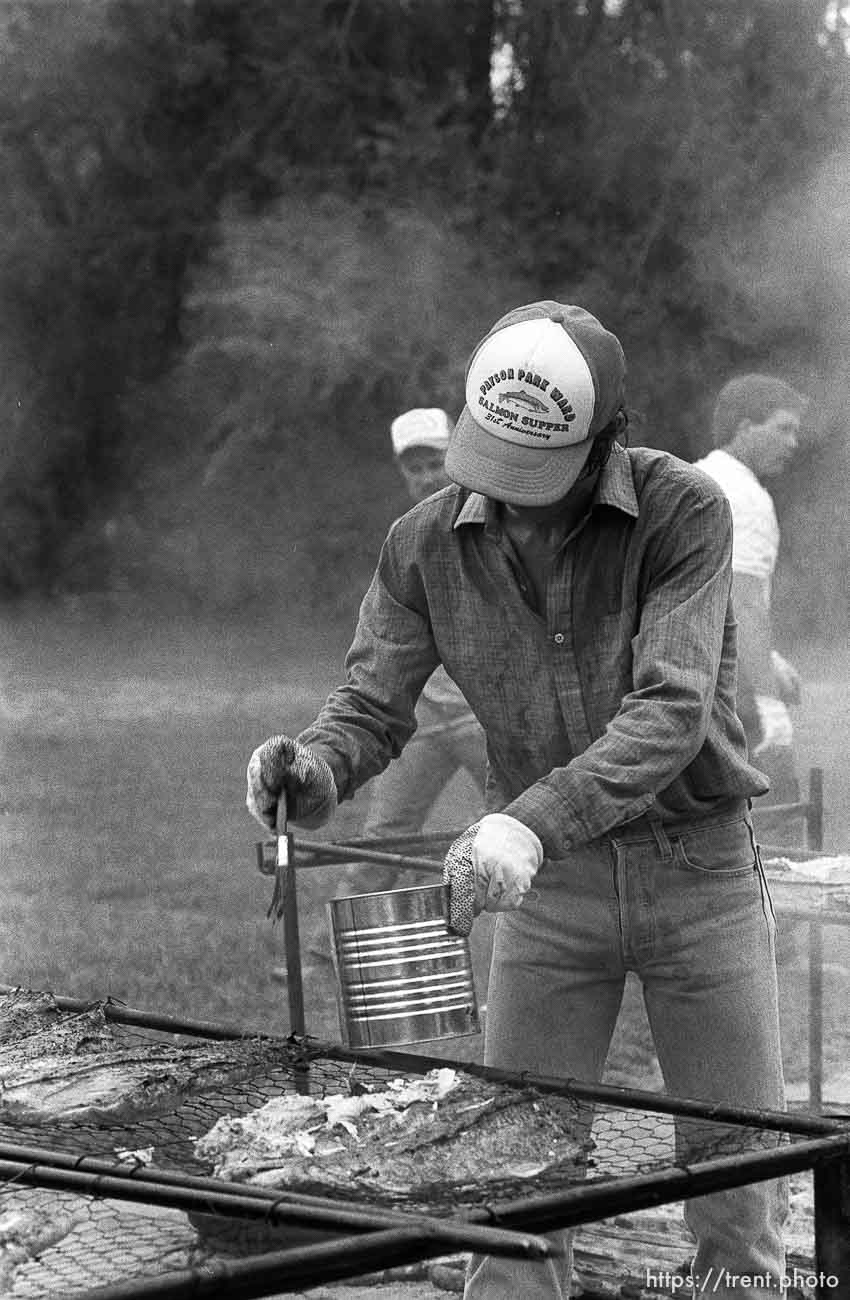 Cooking at 34th annual Salmon Supper at Memorial Park.