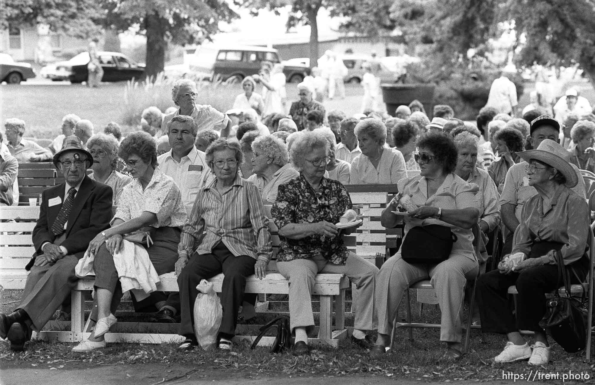 Folks listening to the band at 34th annual Salmon Supper at Memorial Park.