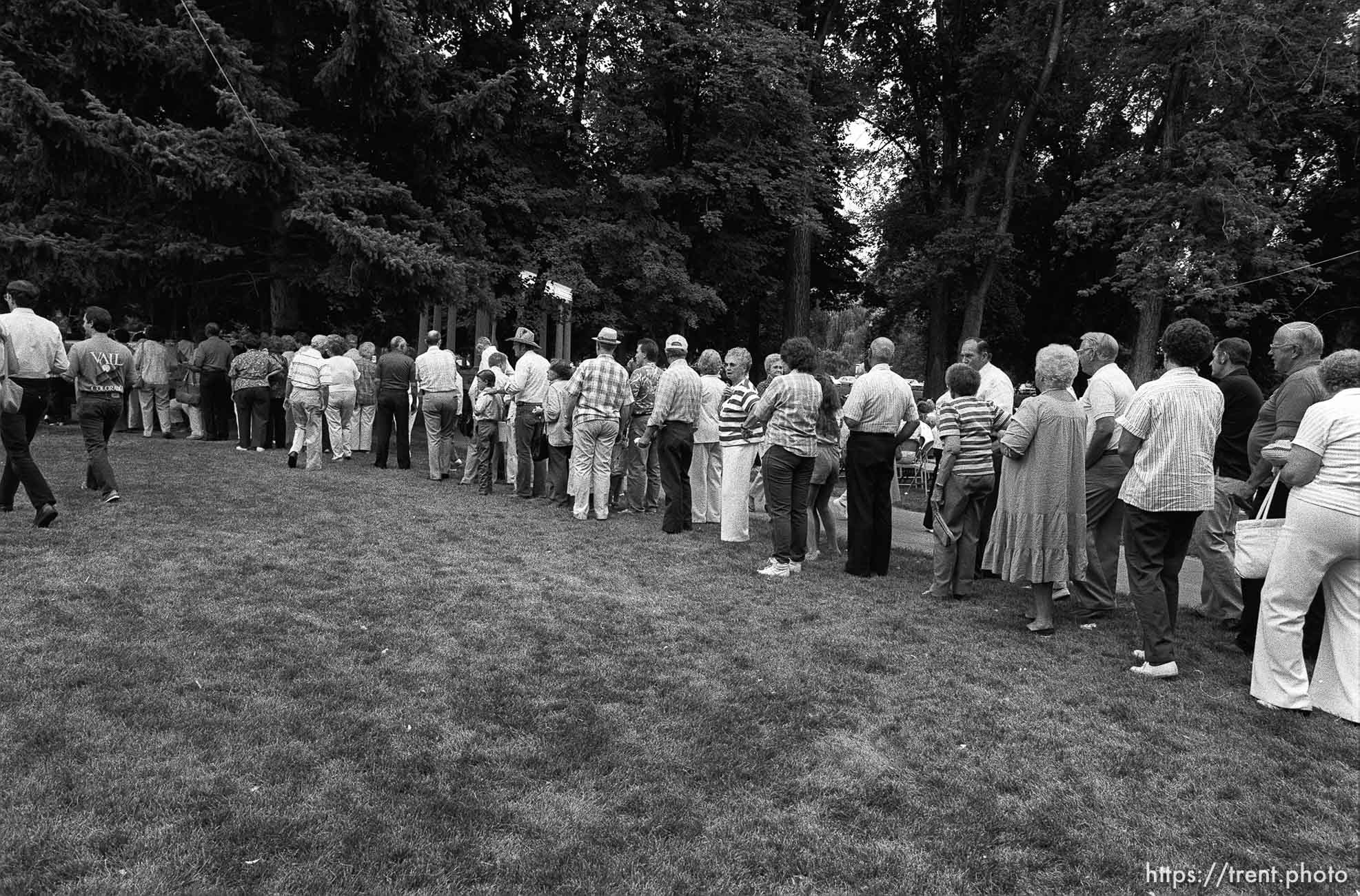 People in line at 34th annual Salmon Supper at Memorial Park.