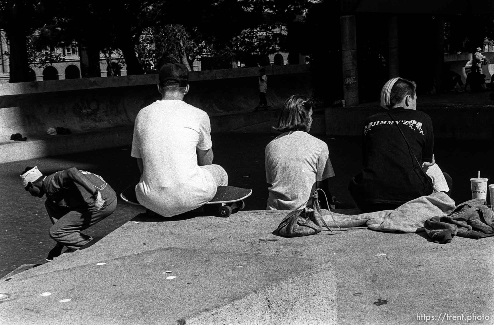 Skateboarders in Justin Herman Plaza.