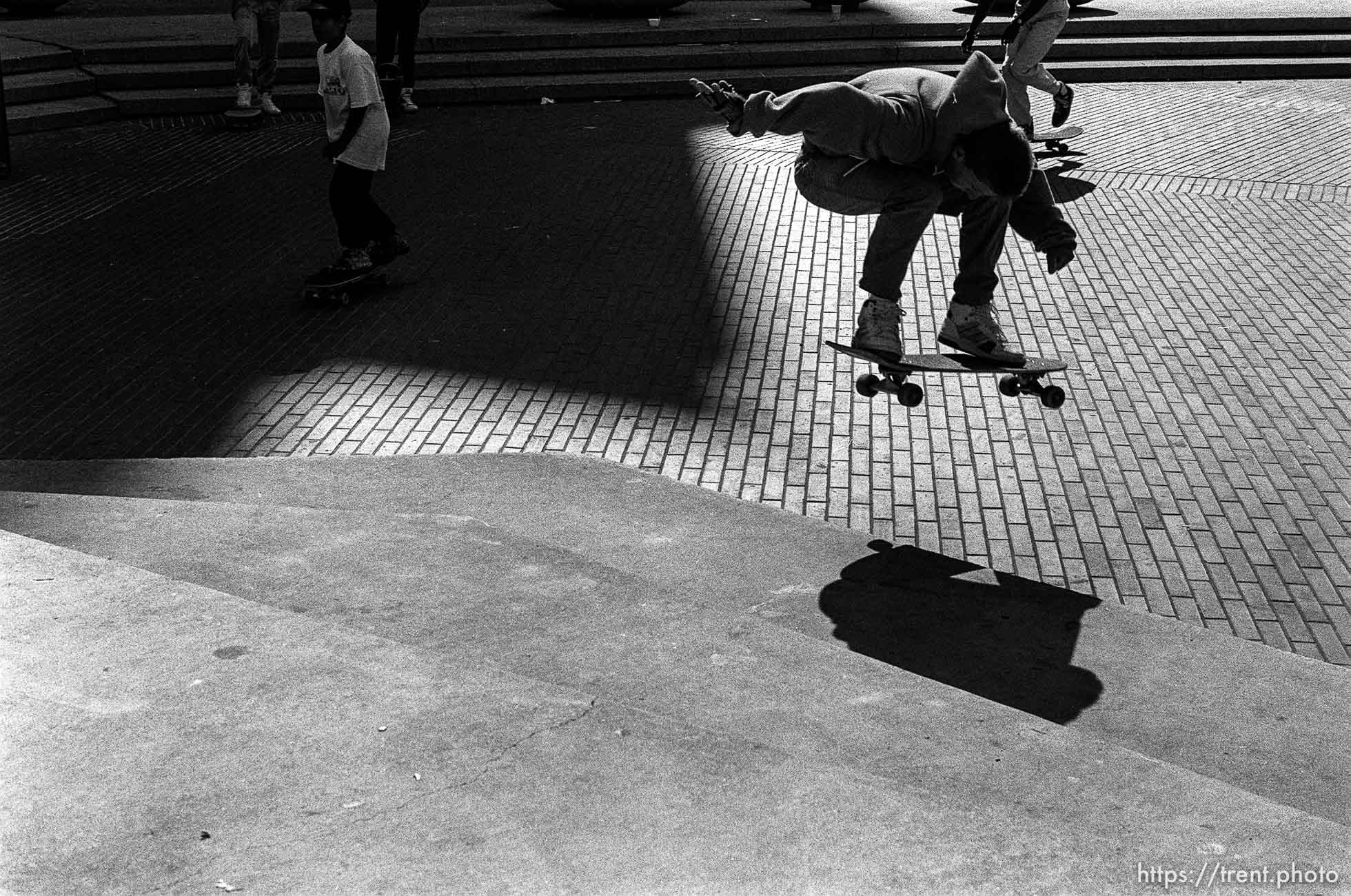 Skateboarders in Justin Herman Plaza.