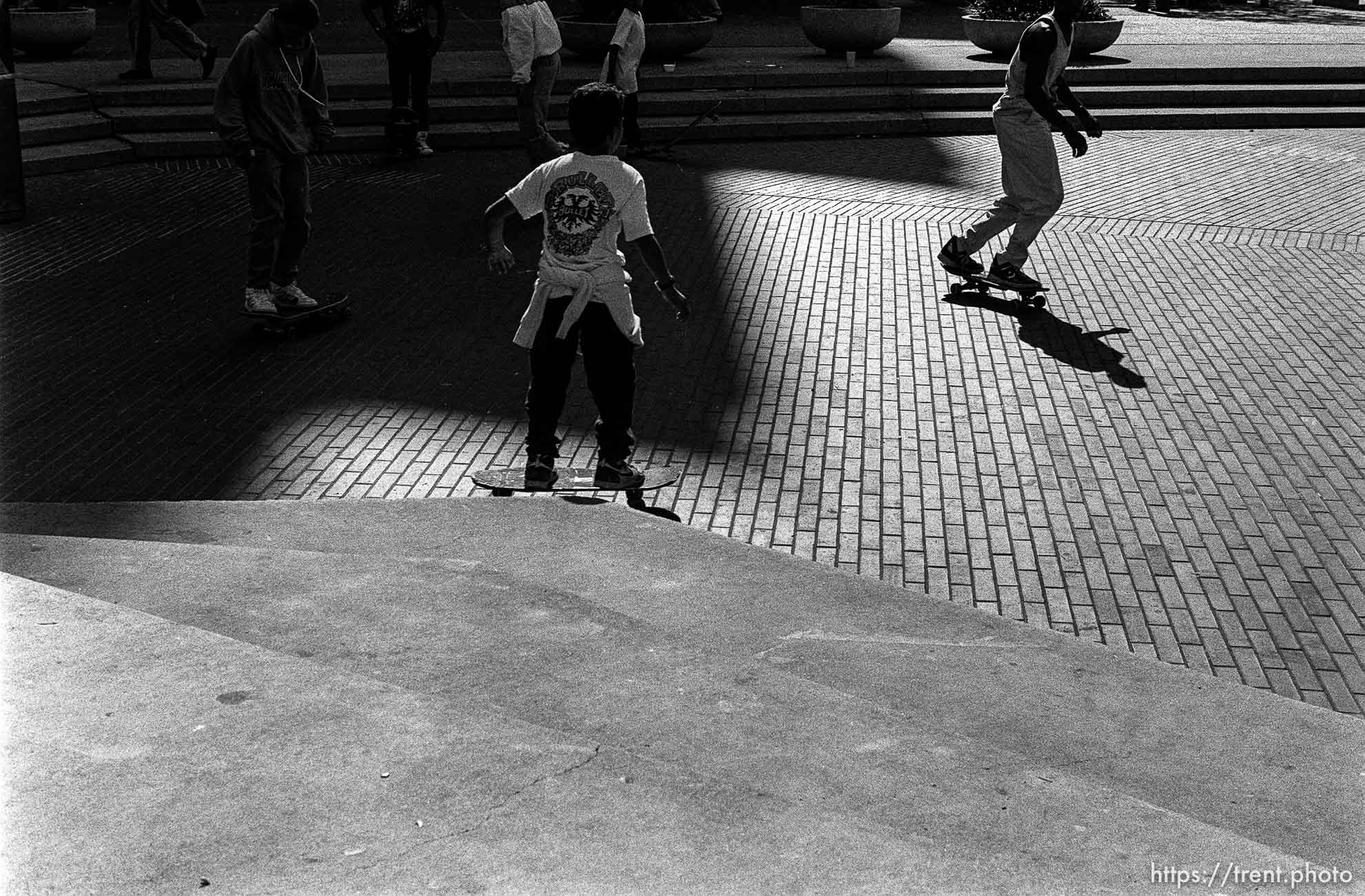 Skateboarders in Justin Herman Plaza.