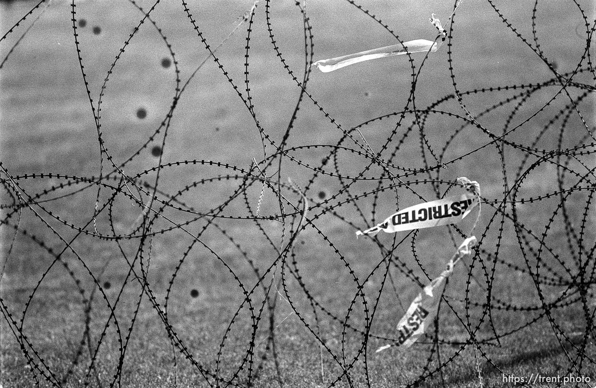 barbed wire at site of protest and anti-protest at the Naval Weapons Station.