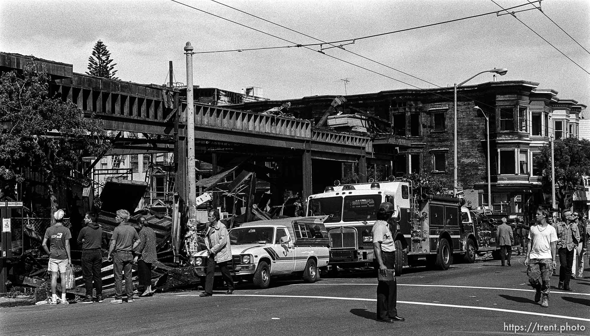 Burned ruins of a Thrifty Jr. store under construction in the Haight-Ashbury District.