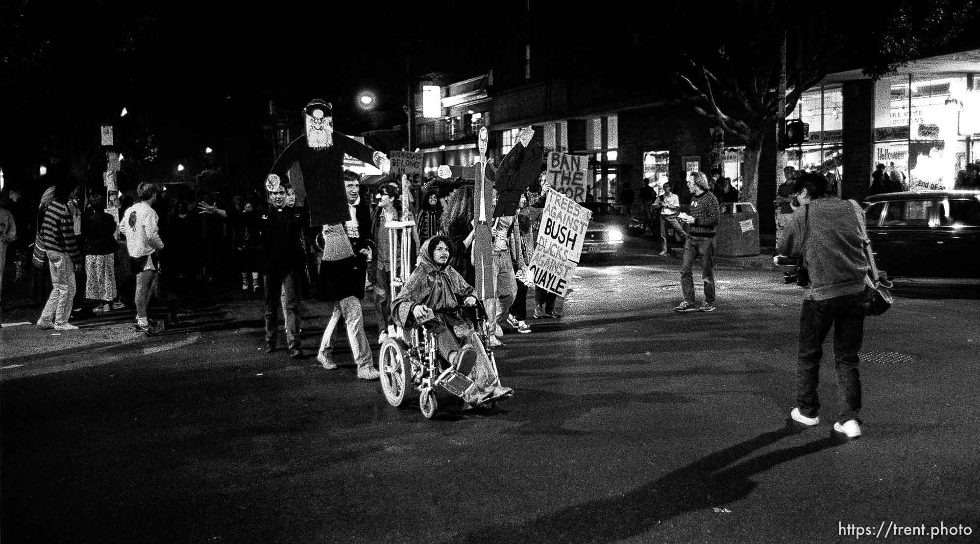 Anti- George Bush protest on Halloween night on Telegraph Avenue.