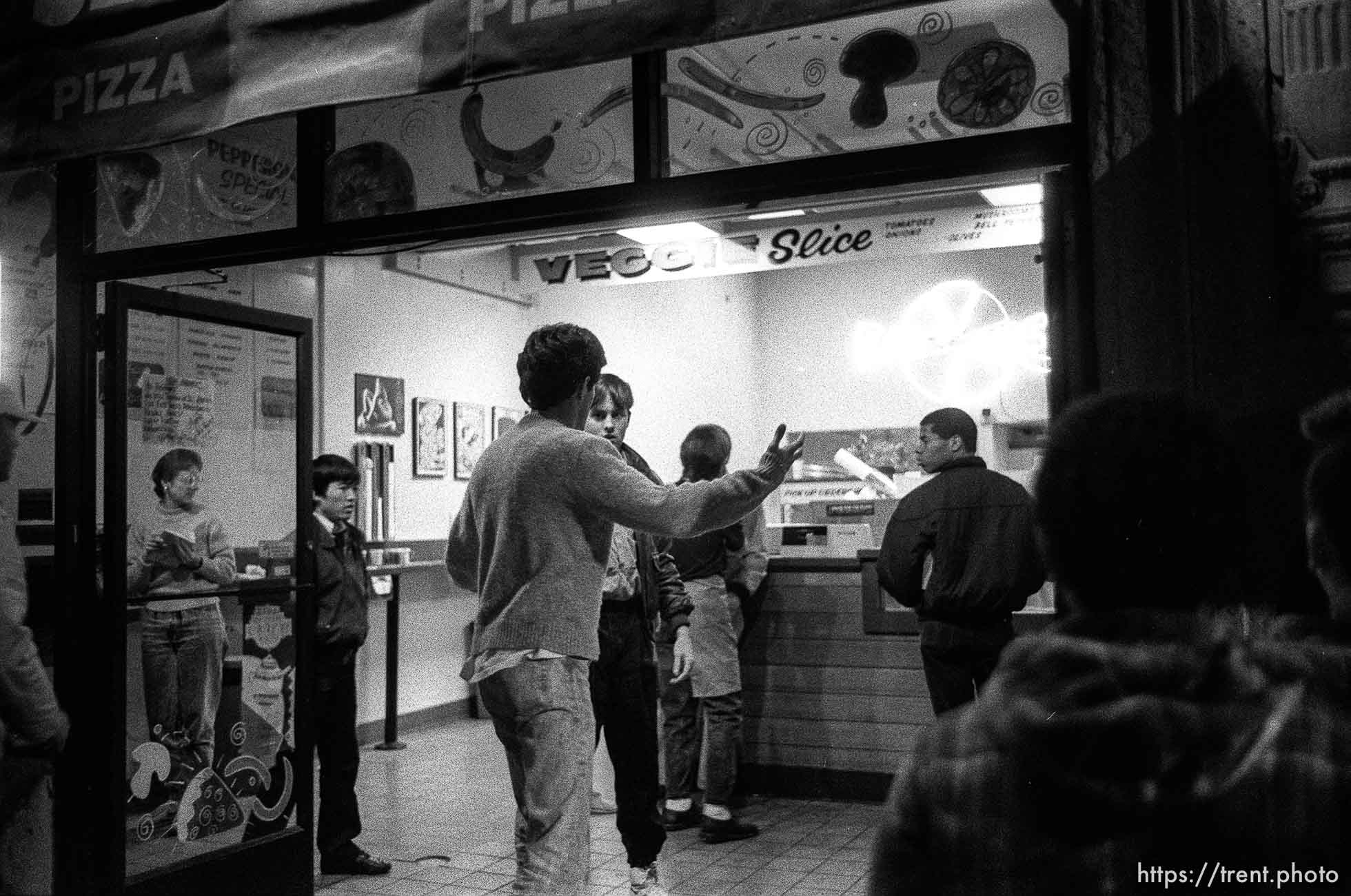 Guy almost getting in a fight, yelling on Telegraph Avenue at night.