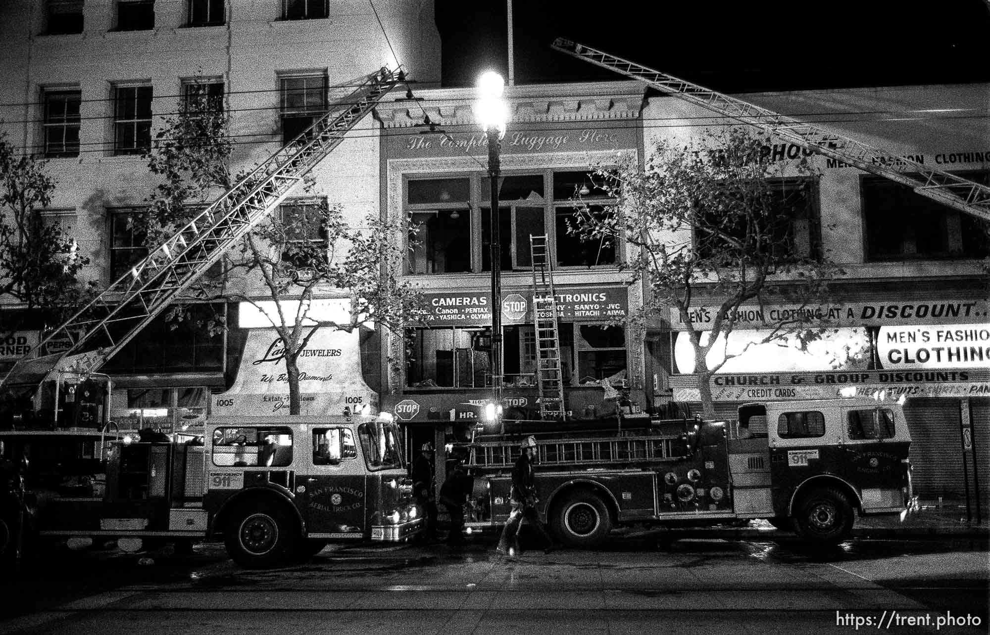 Aftermath of camera store fire along Market Street.