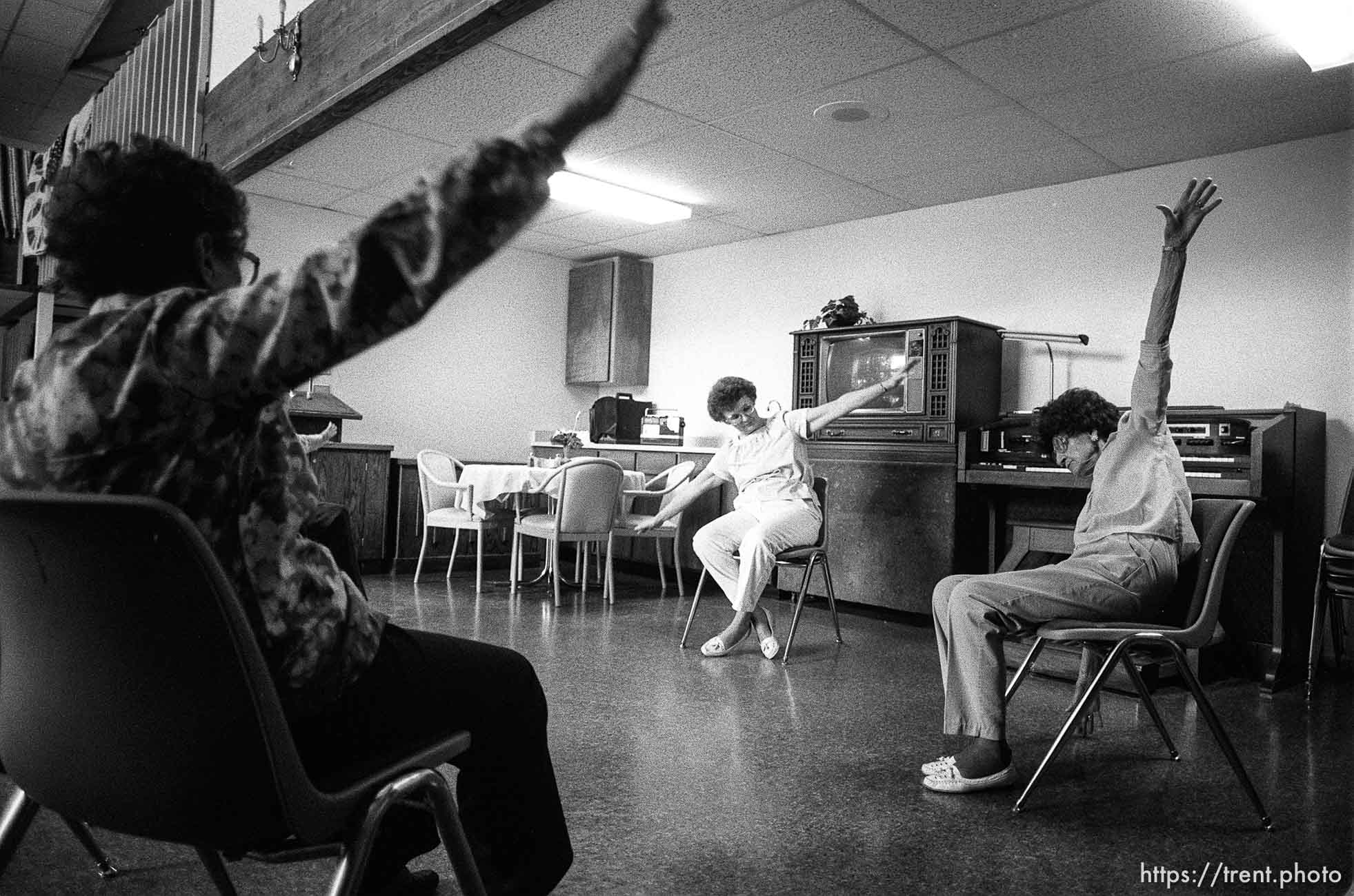 Elderly doing aerobics at Cove Point Retirement community.