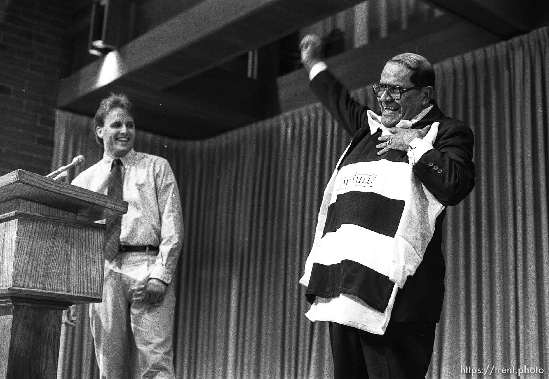 Jaime Escalante speaking at Utah Valley Community College.