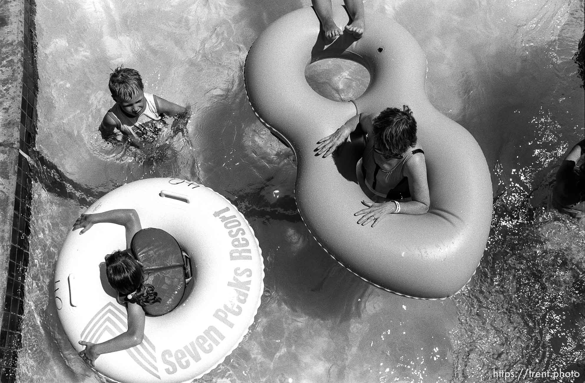 inner tubers in the lazy river at Seven Peaks water park.