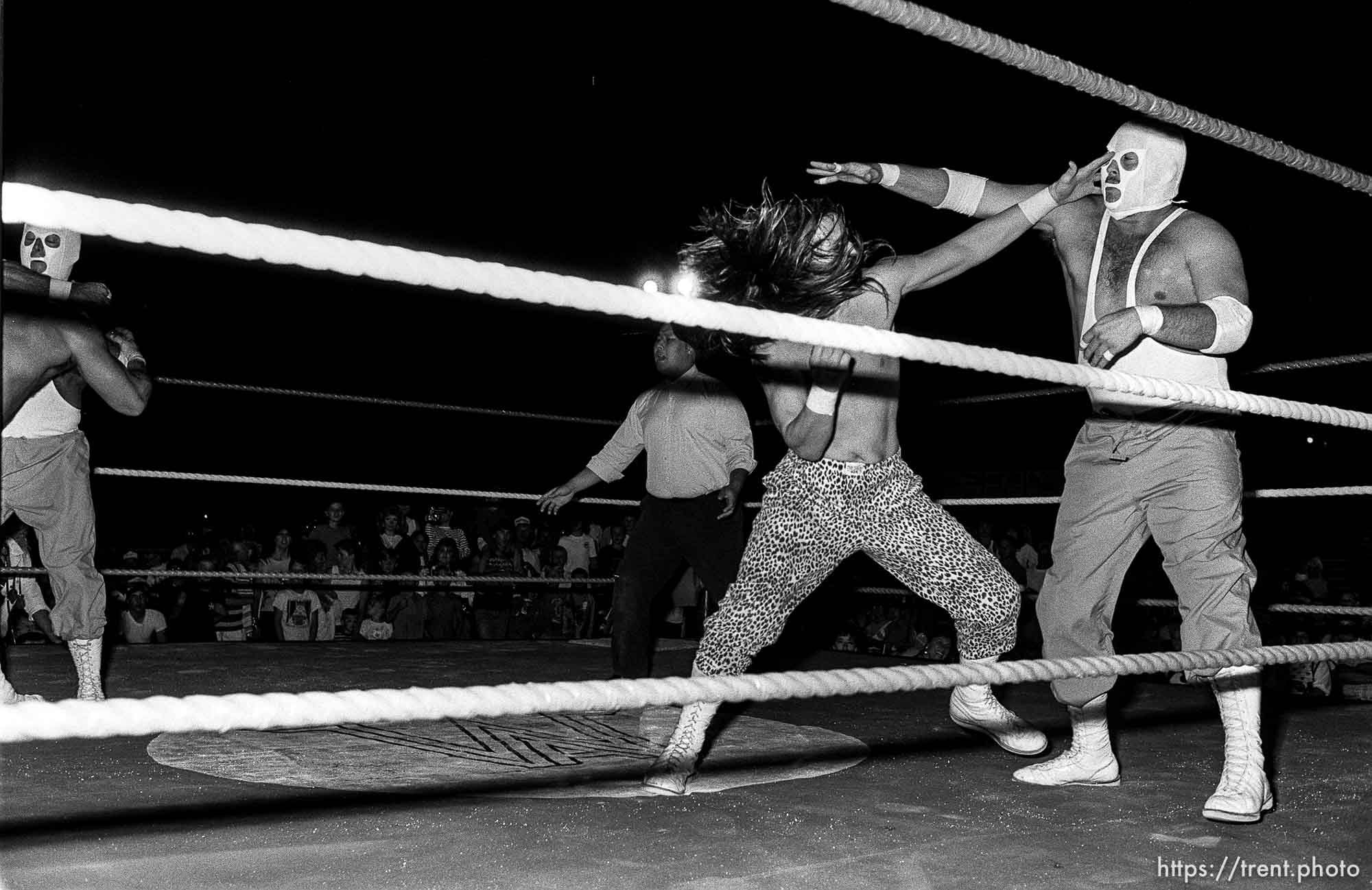 Action at professional wrestling match.