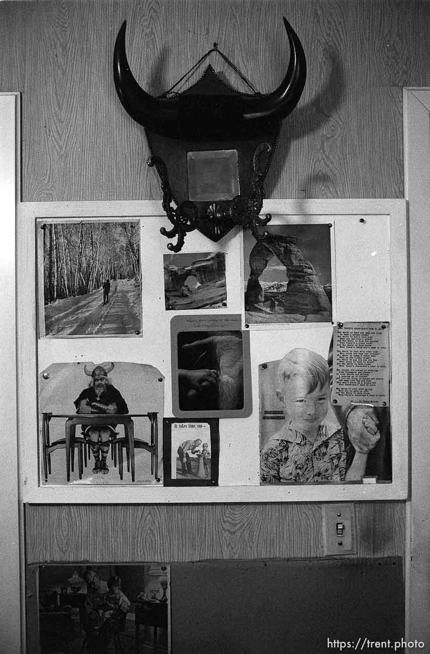 Bulletin board and horns in Peter's room at Nana's house.