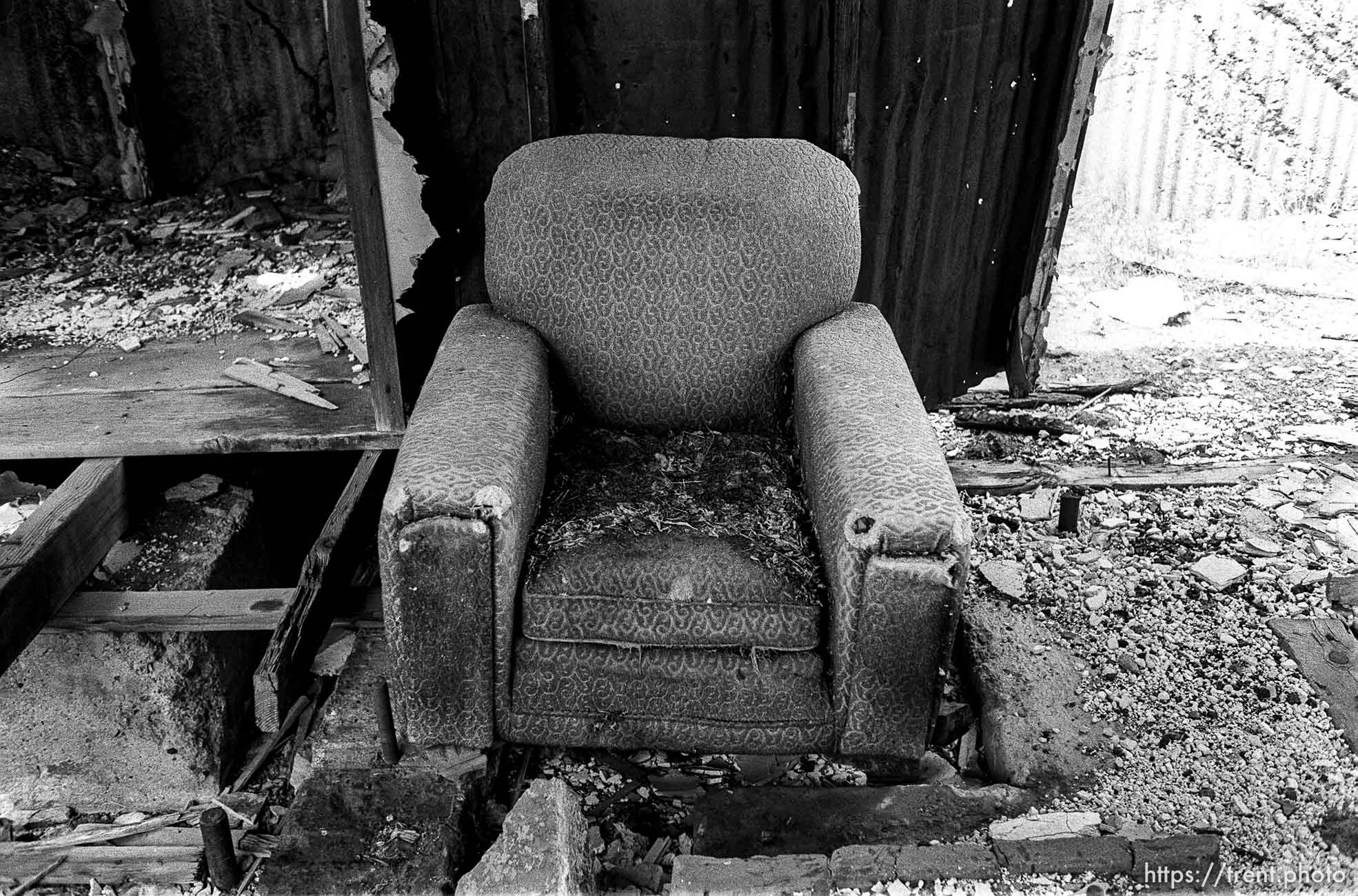 Old chair in abandoned shack.