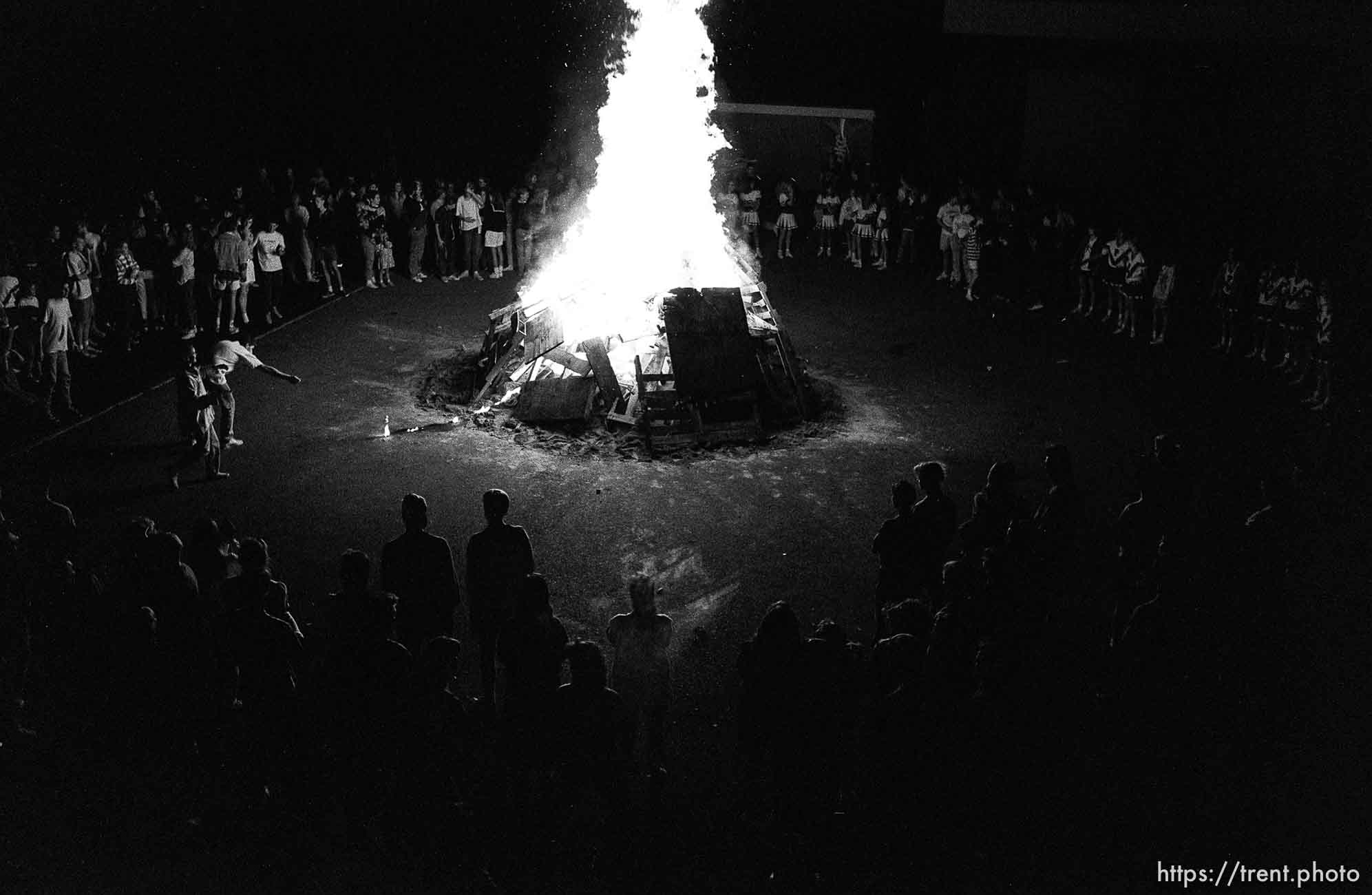 Pep rally bonfire at Provo High School.