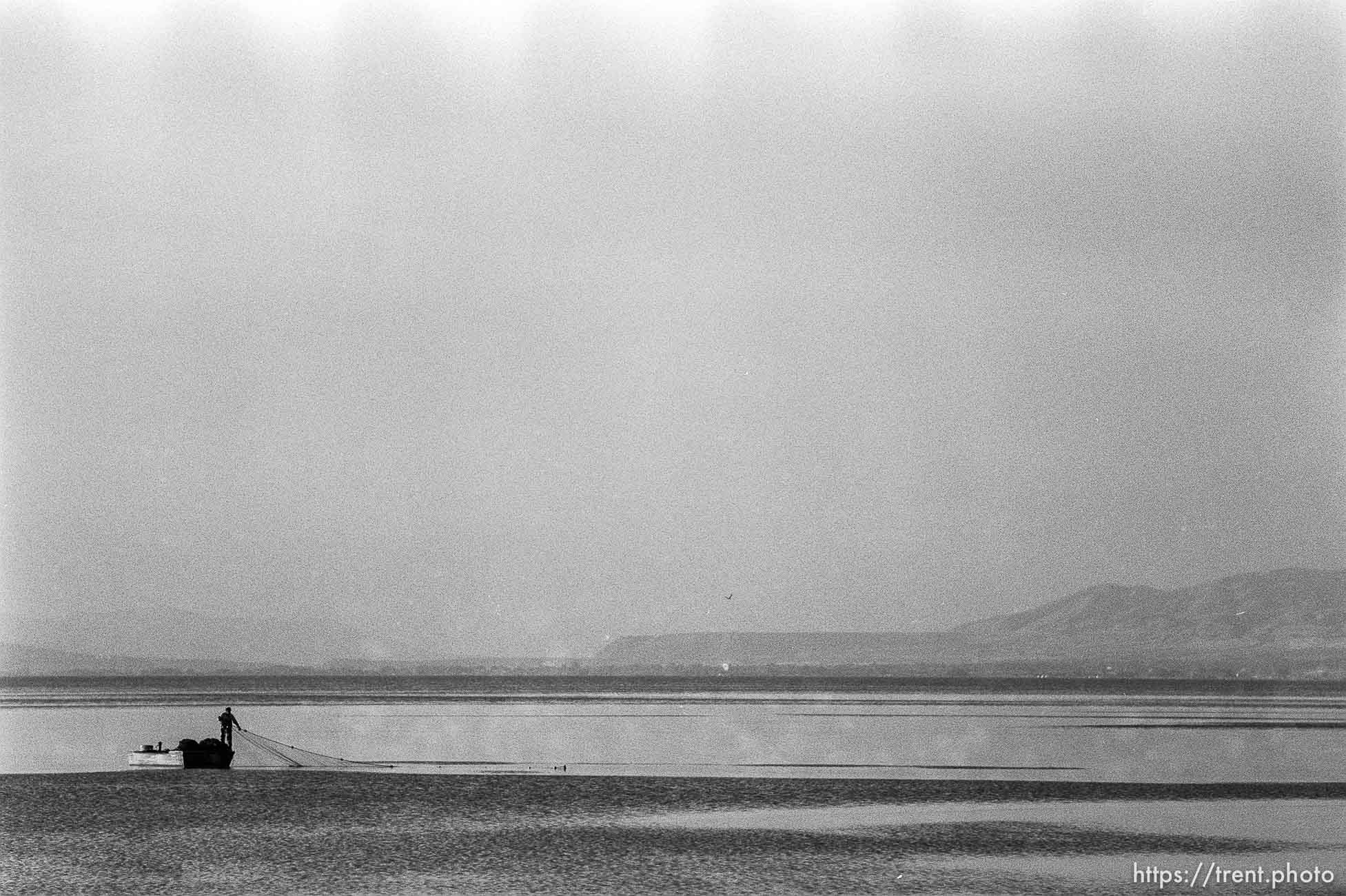 Fishermen on boat in Utah Lake.