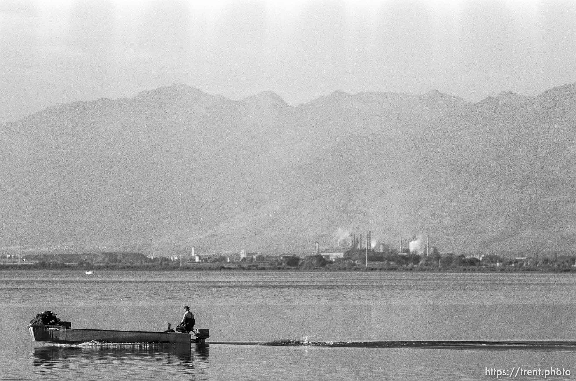 Fishermen on boat in Utah Lake.