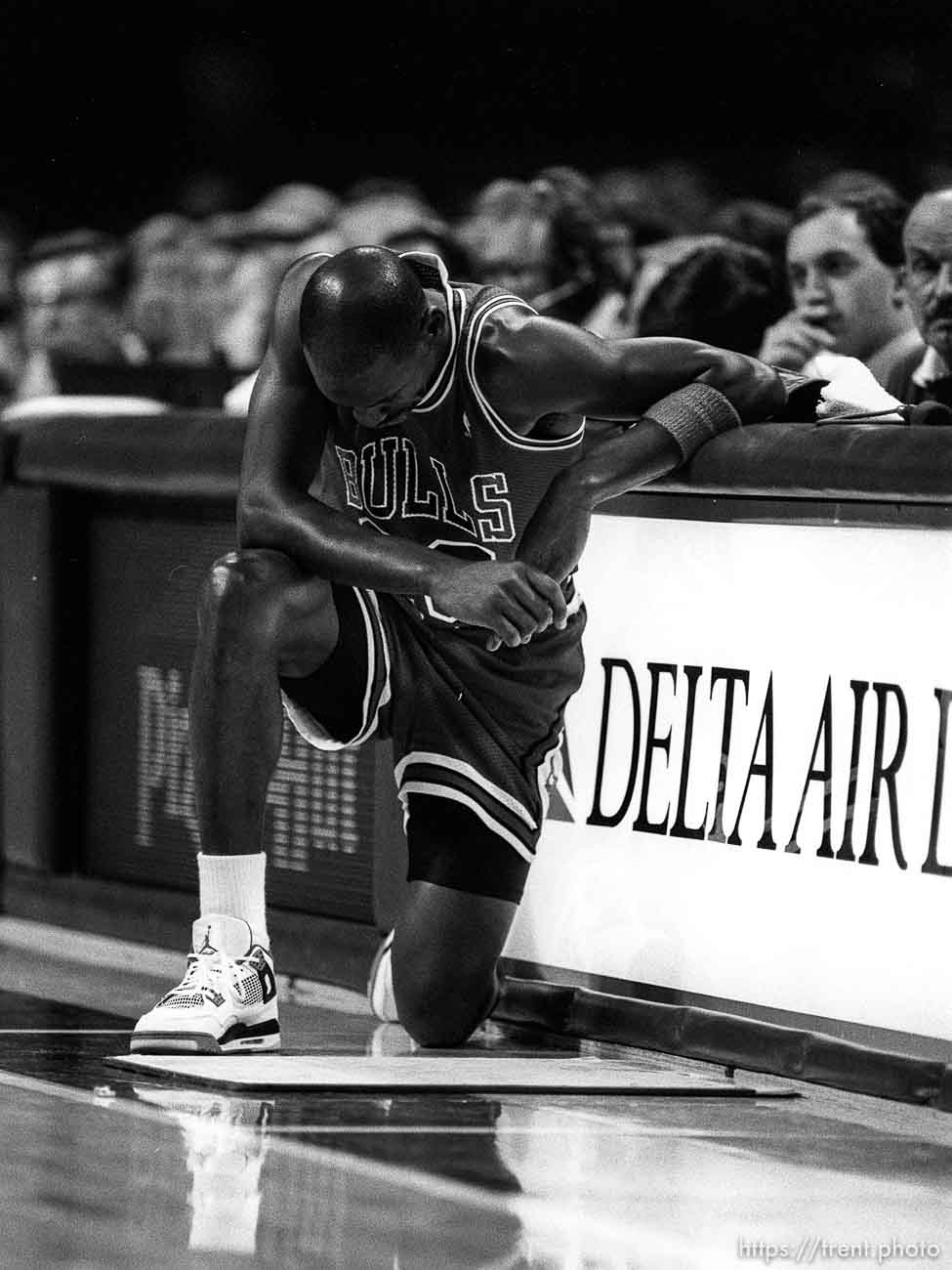 Michael Jordan at Jazz vs. Chicago basketball.