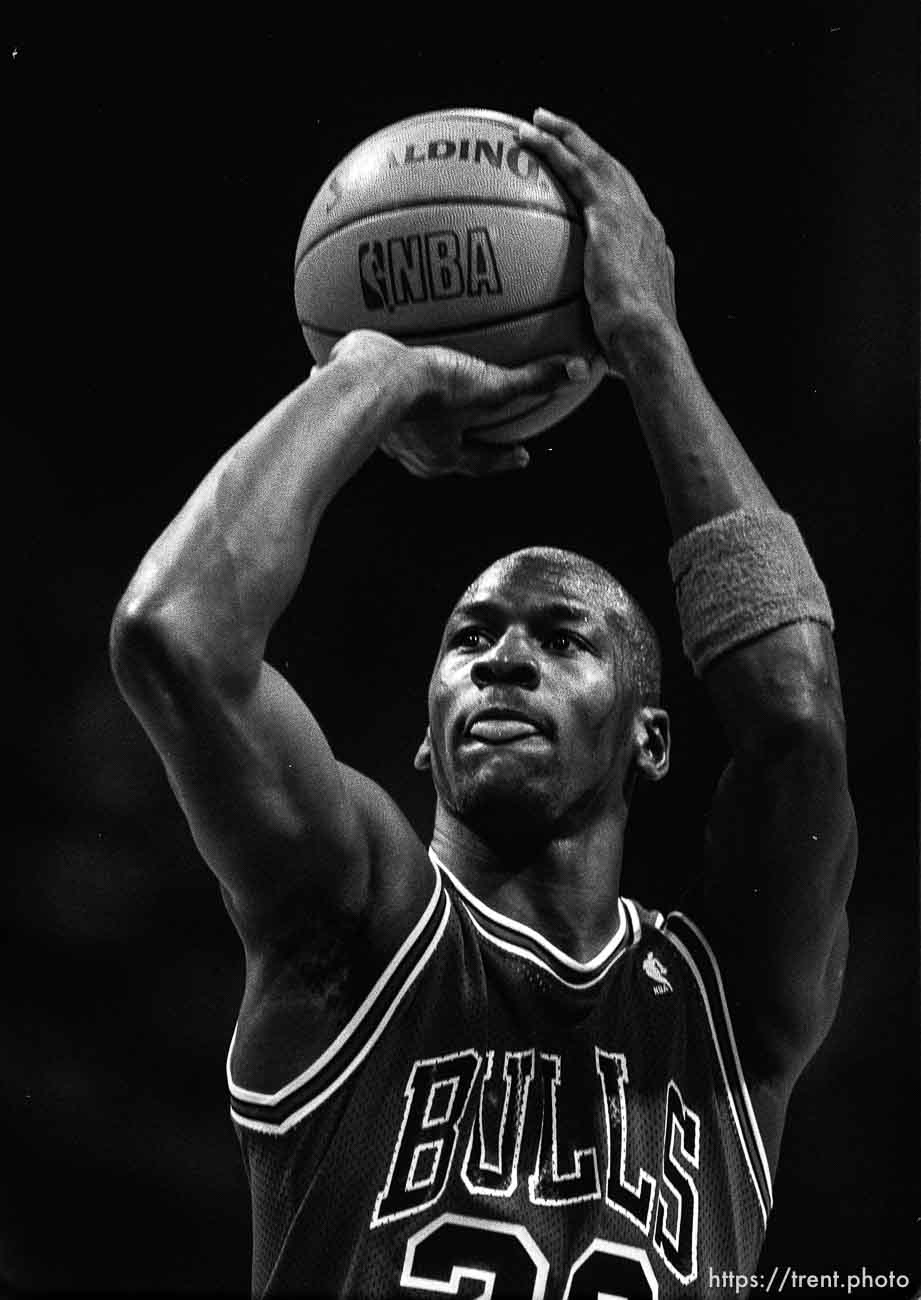 Michael Jordan at Jazz vs. Chicago basketball.