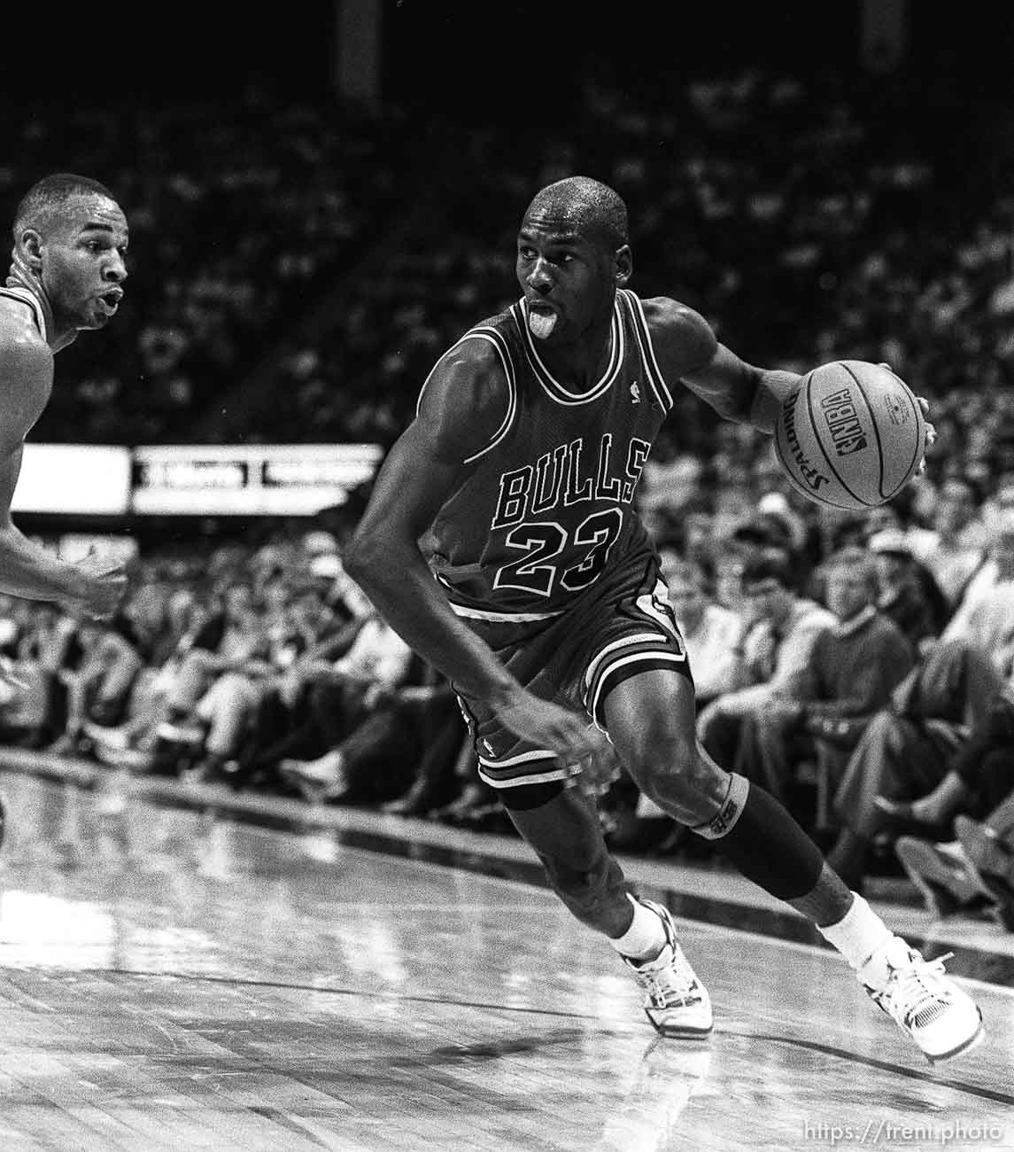 Michael Jordan at Jazz vs. Chicago basketball.