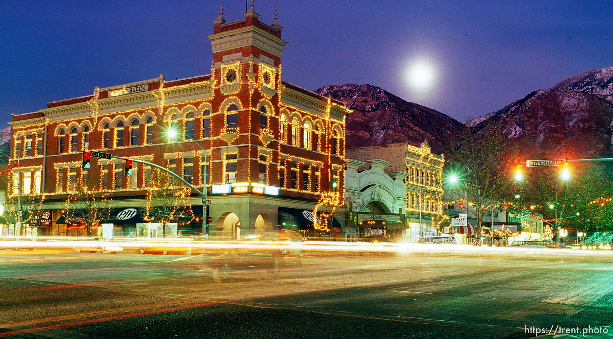 Downtown Provo lit up for Christmas.