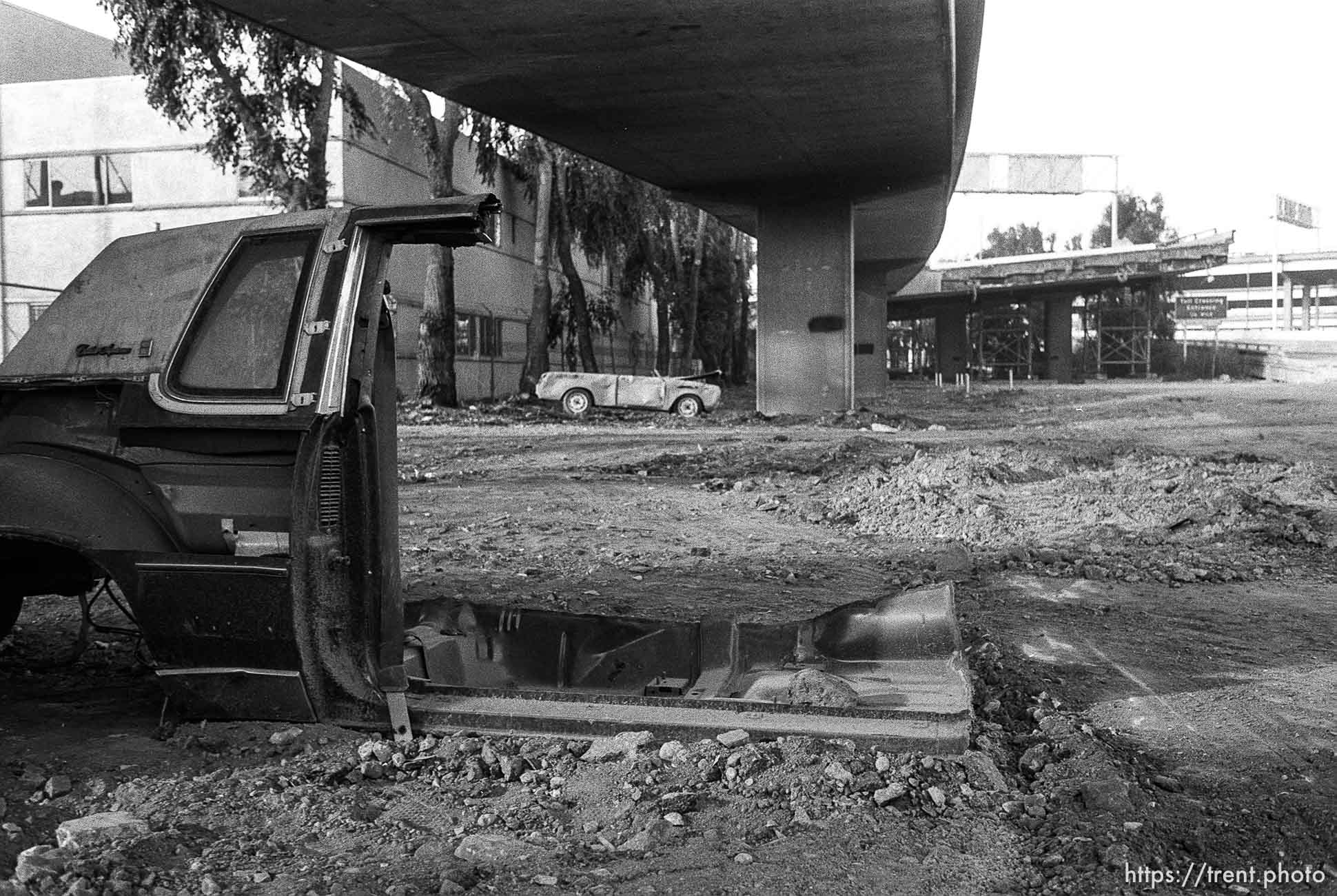 Shell of a car where the 10/89 earthquake collapsed the freeway.