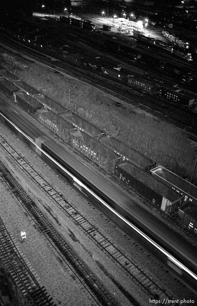 Amtrak train at night (shot from above).