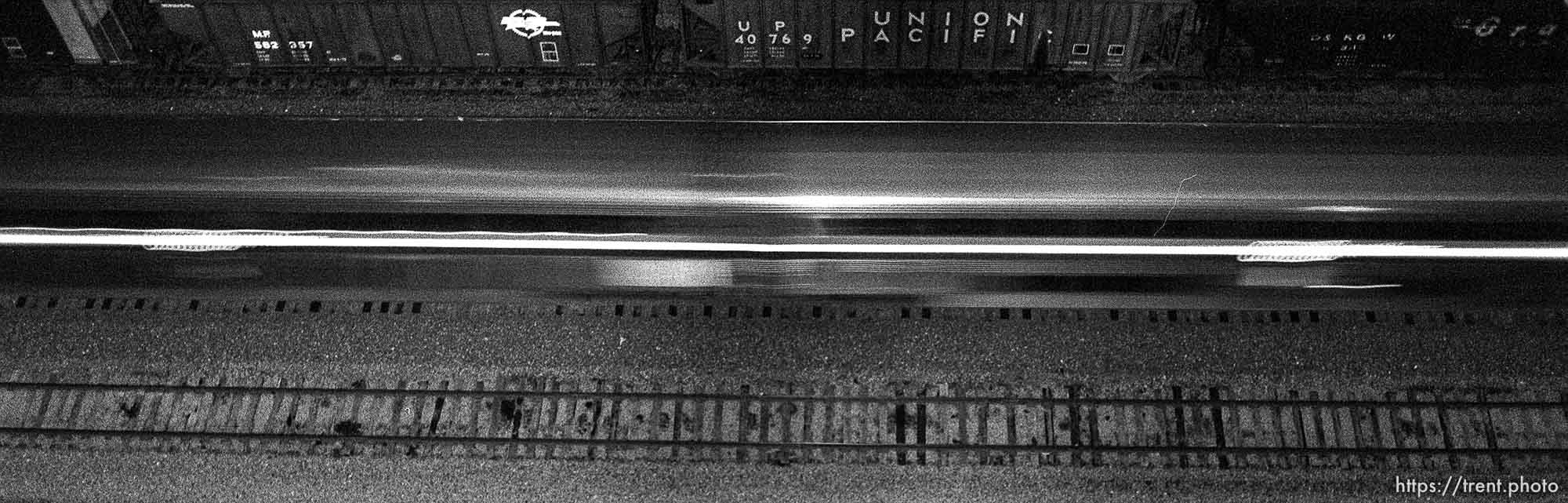 Amtrak train at night (shot from above).