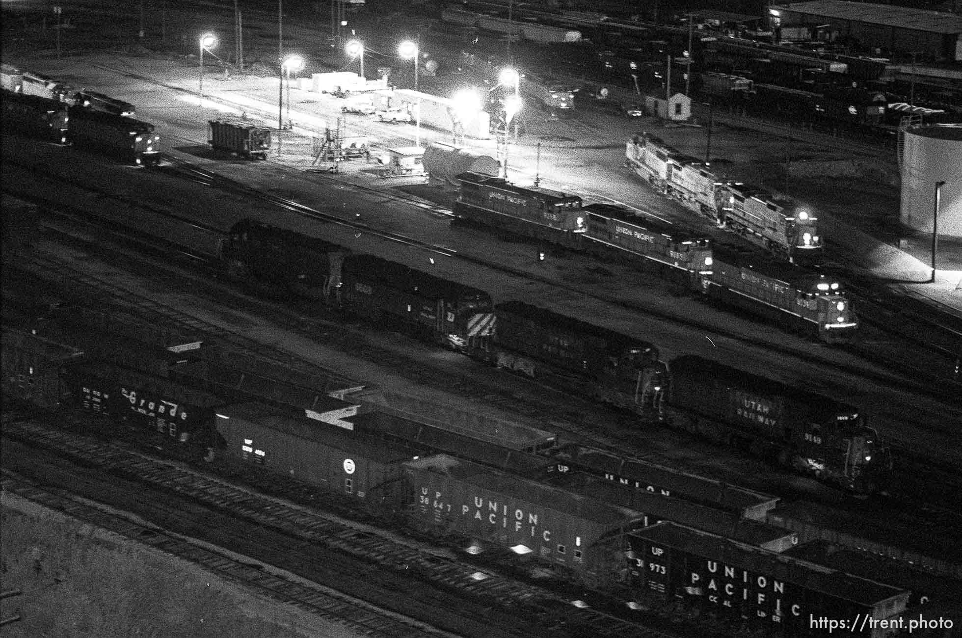 Amtrak train at night (shot from above).