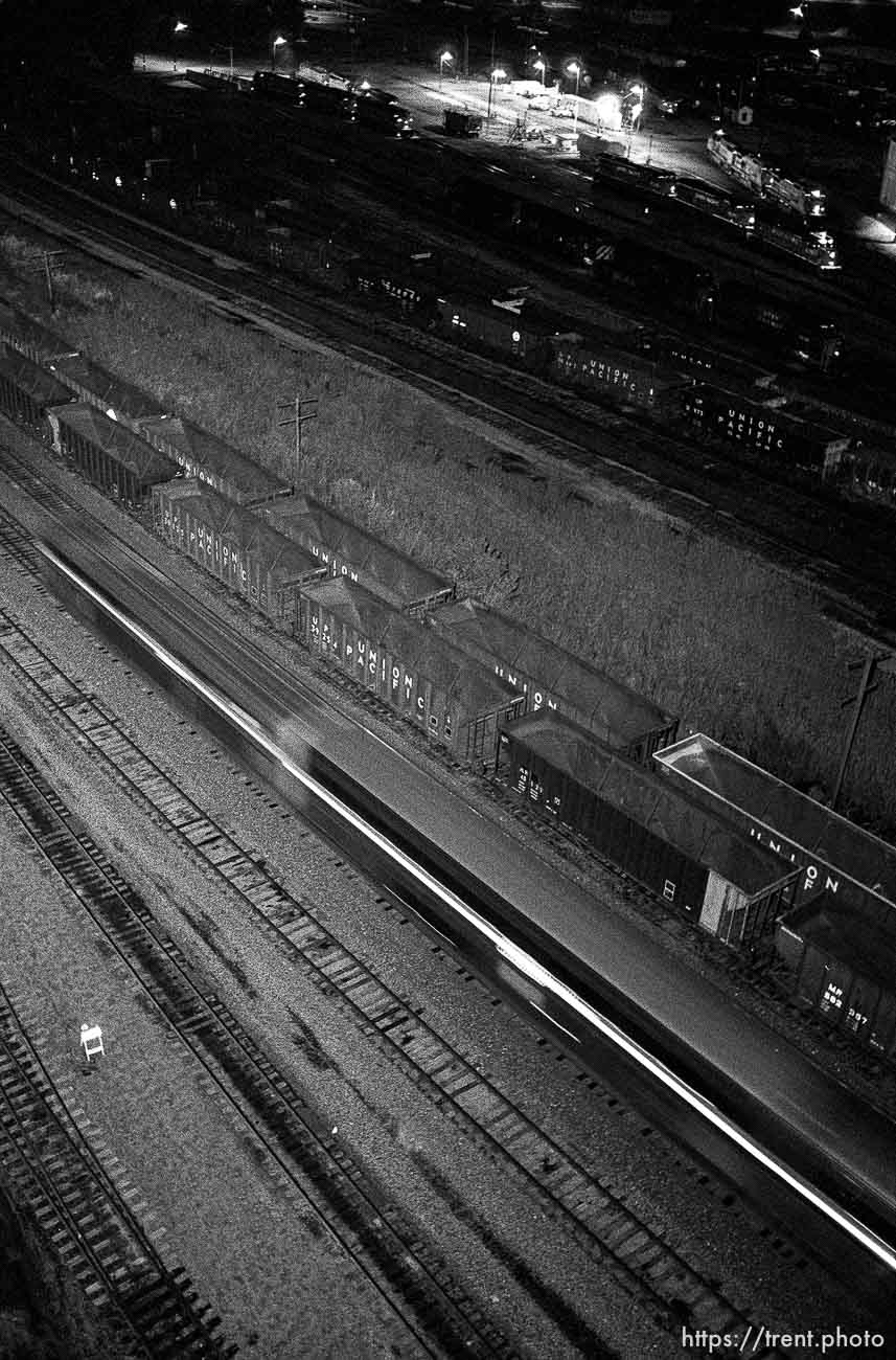 Amtrak train at night (shot from above).