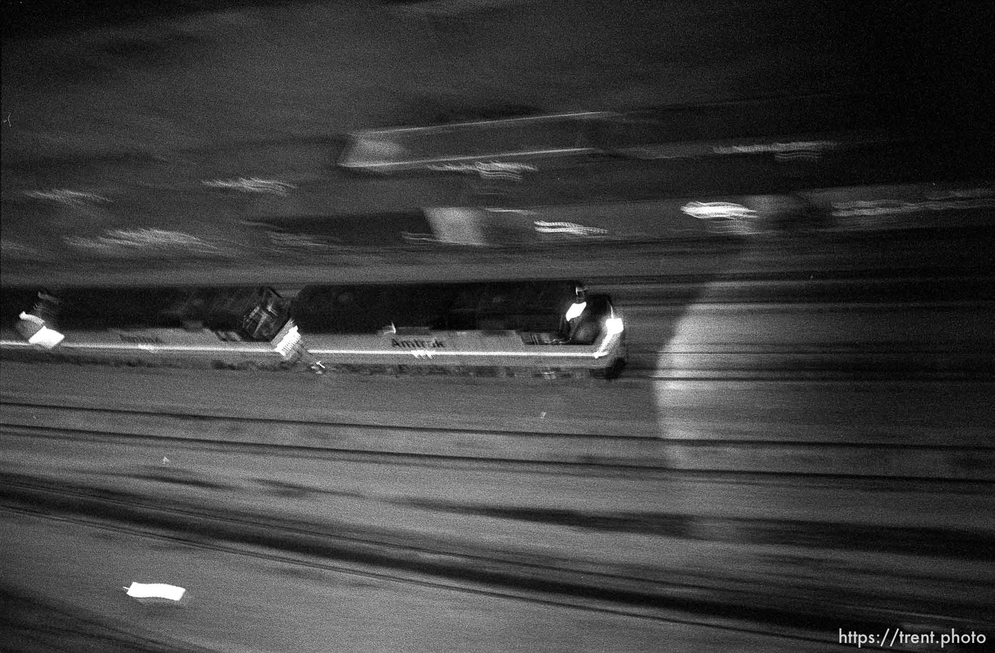 Amtrak train at night (shot from above).