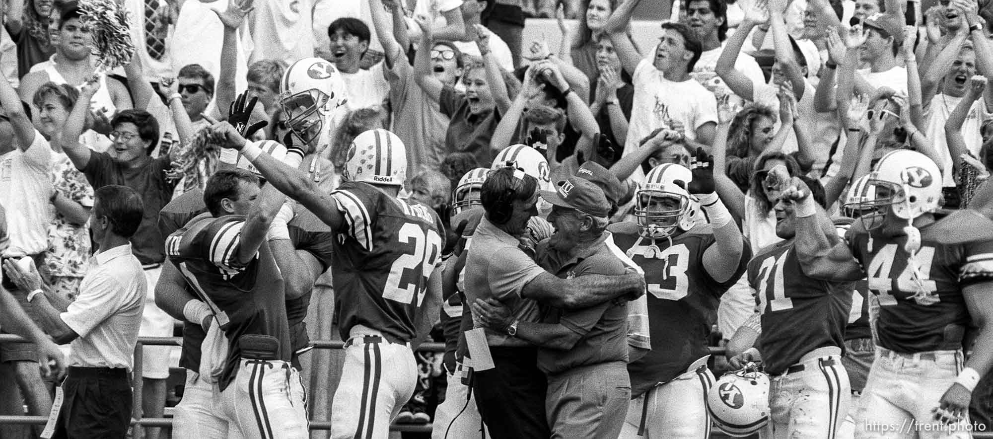 Celebration after BYU vs. Washington State football. Good Roger French, LaVell Edwards.