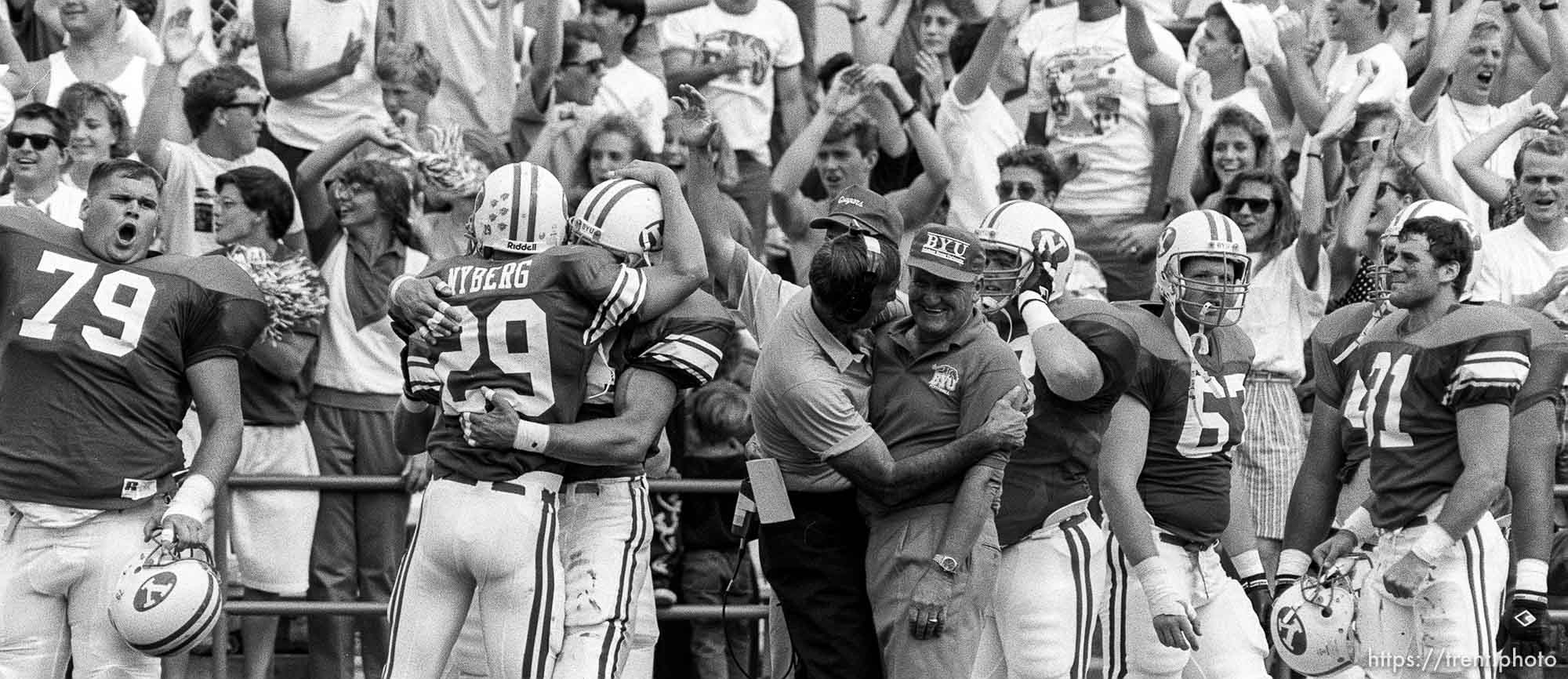 Celebration after BYU vs. Washington State football. Good Roger French, LaVell Edwards.