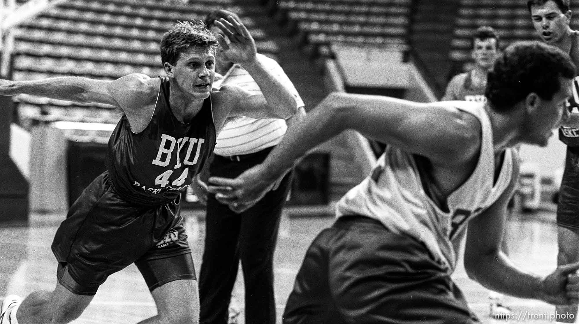 Drills at BYU basketball practice.