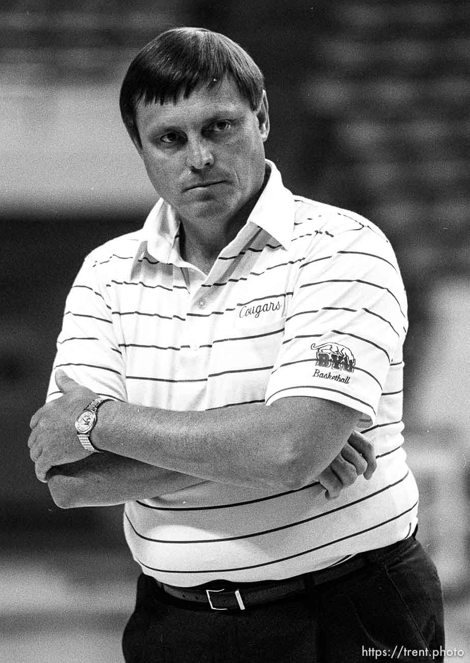 Coach Roger Reid at BYU basketball practice.