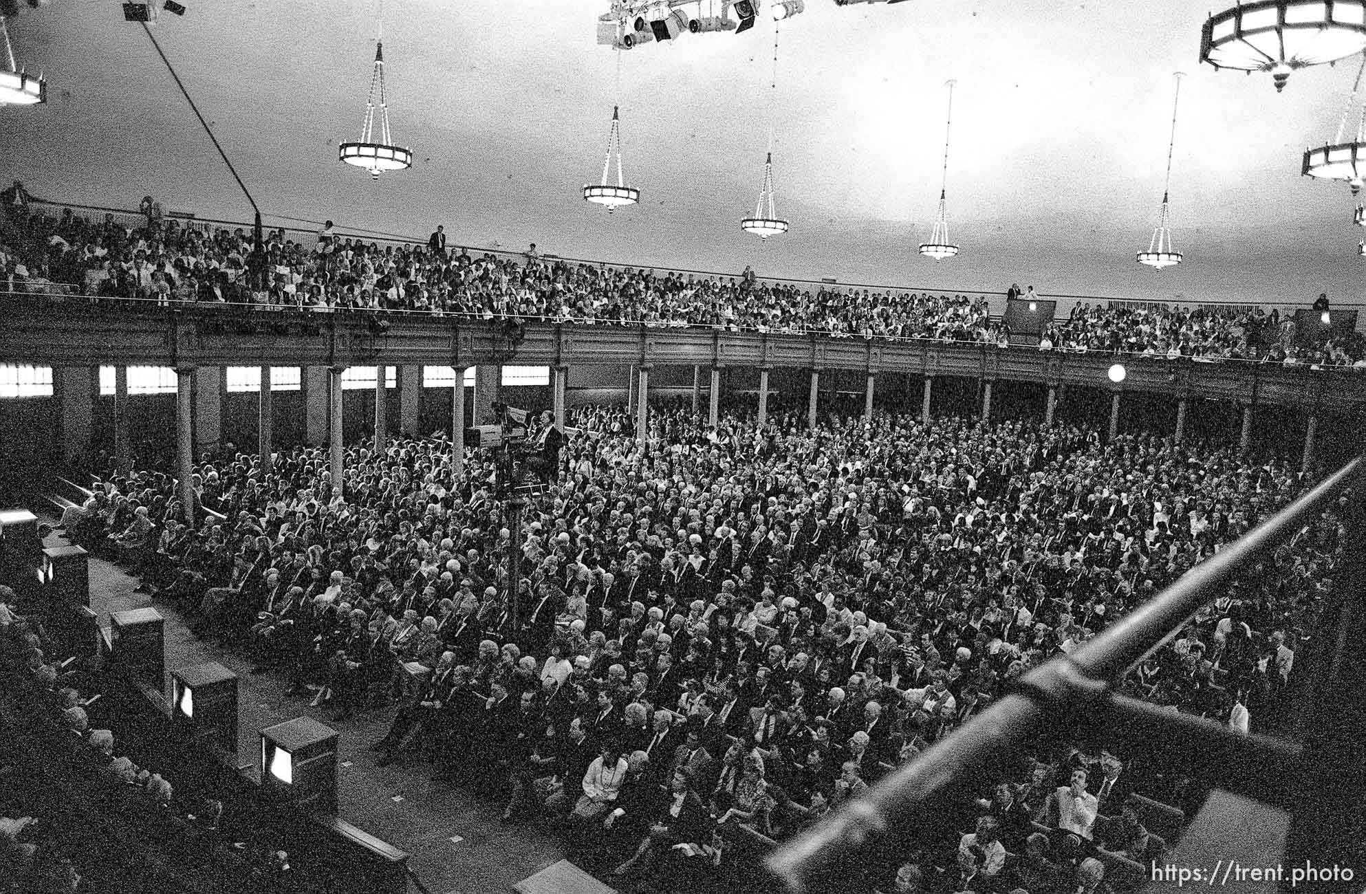 Crowd in tabernacle at LDS General Conference