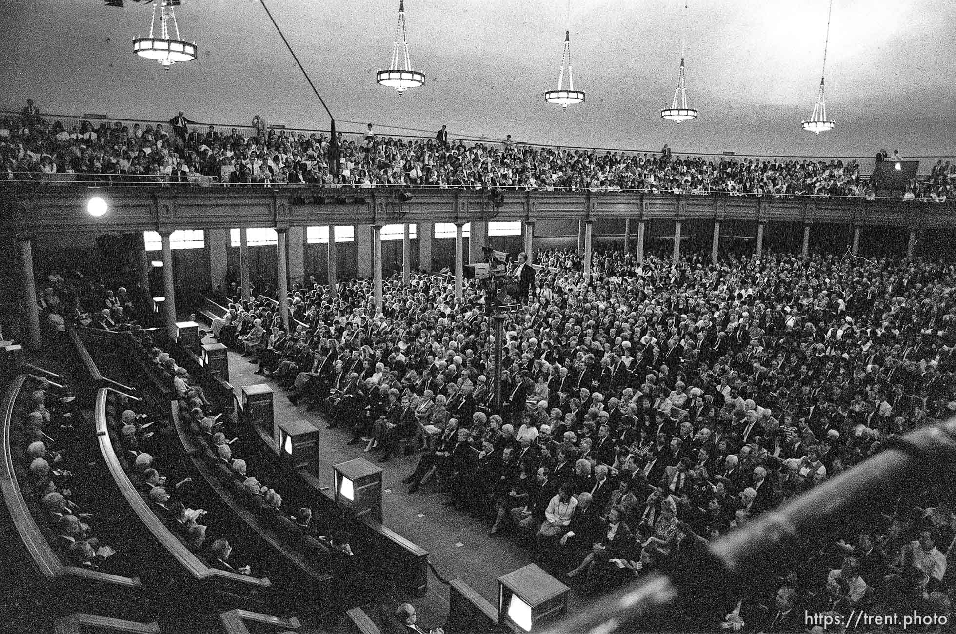 Crowd in tabernacle at LDS General Conference