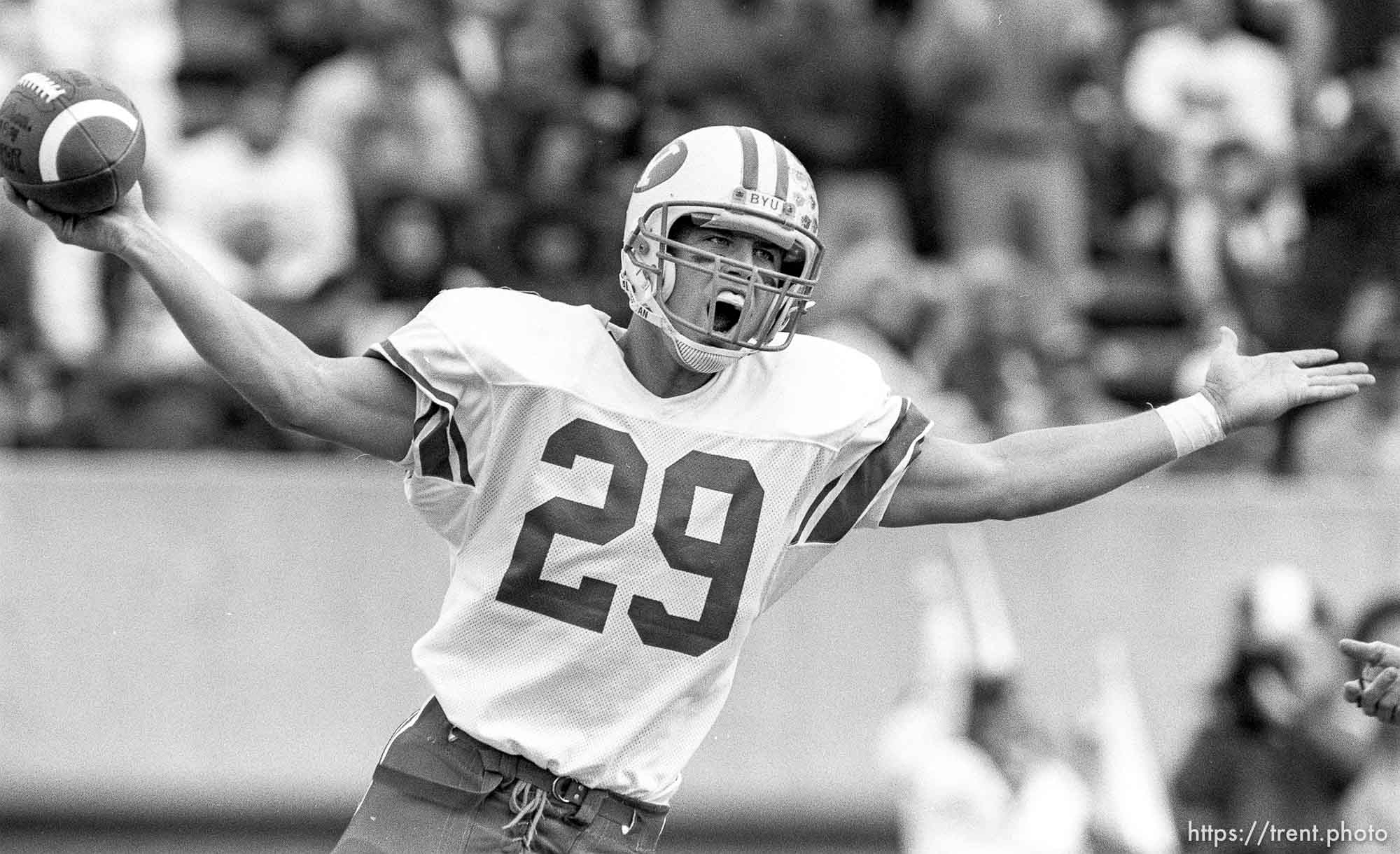 Receiver celebrates touchdown at BYU vs. Utah.