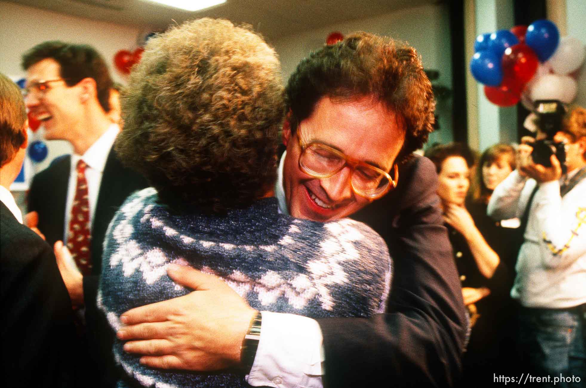 Bill Orton hugs his mother after winning a congressional race.