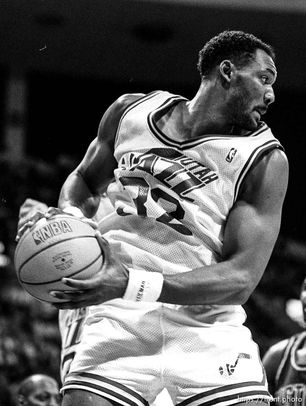 Karl Malone at Jazz vs. Detroit Pistons.