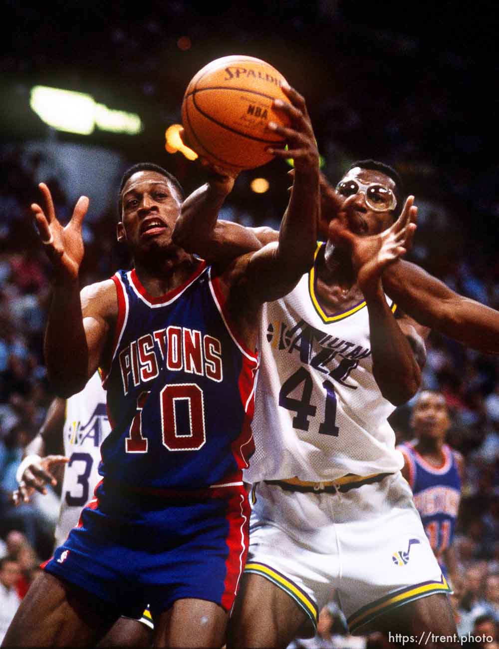 Dennis Rodman and Thurl Bailey at Utah Jazz vs. Detroit Pistons