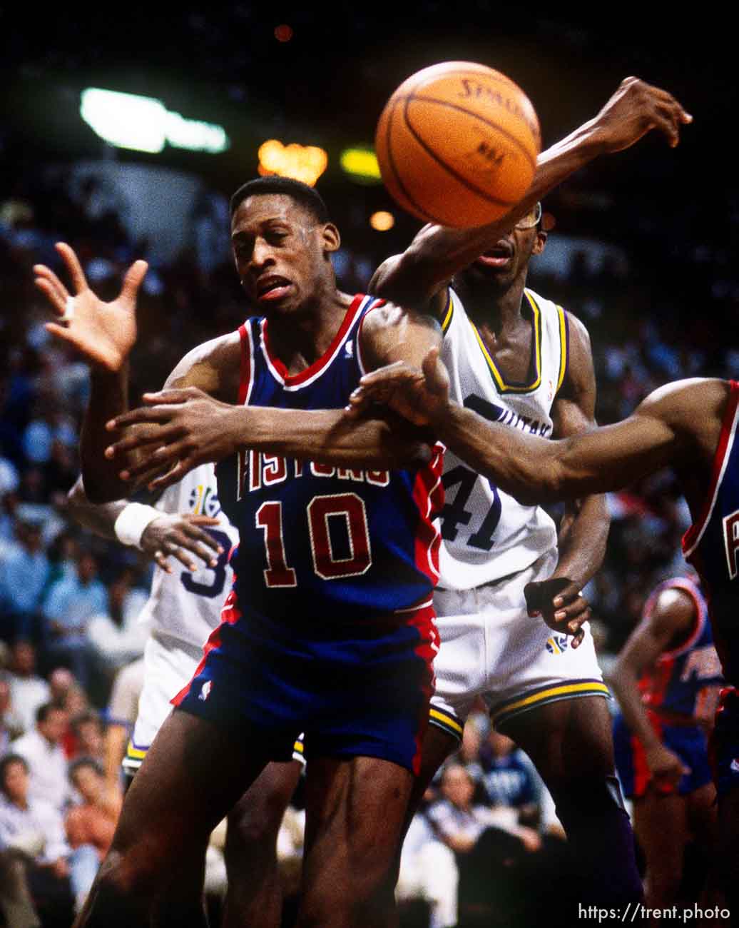 Dennis Rodman and Thurl Bailey at Utah Jazz vs. Detroit Pistons