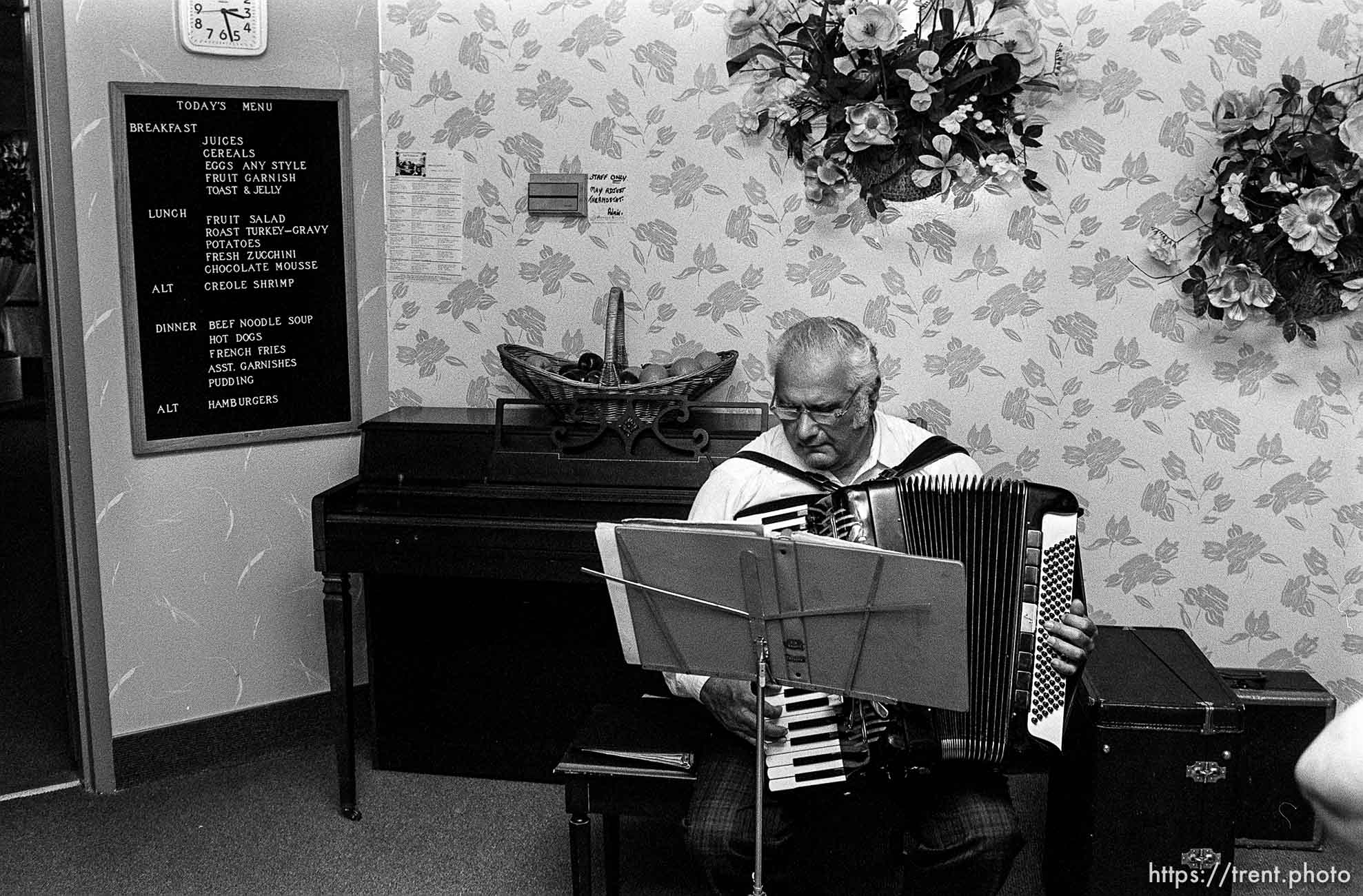 Accordion player at Woman's 100th birthday party.