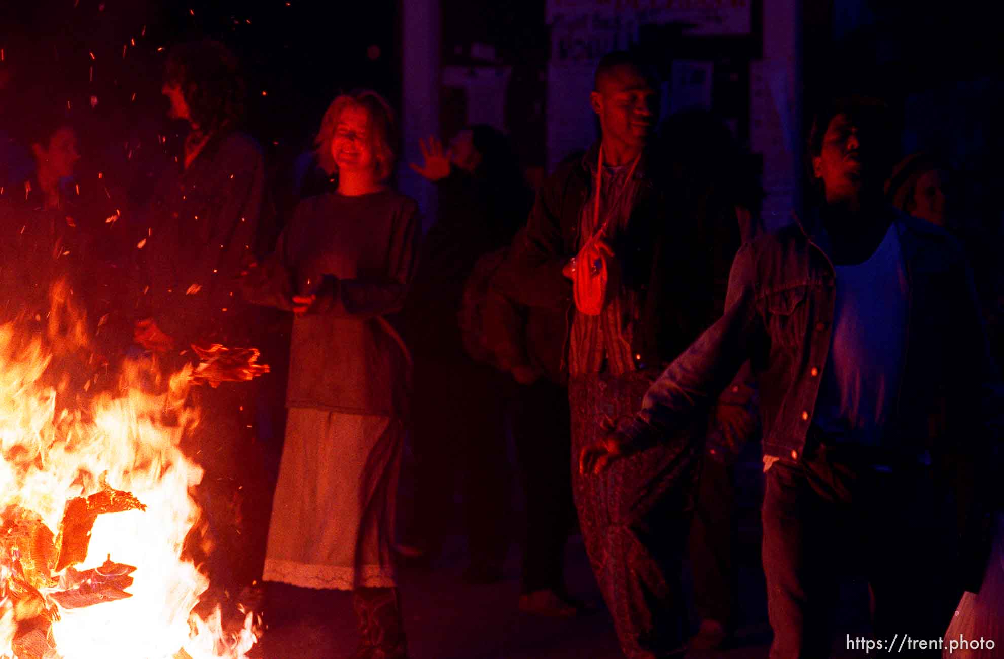 Protesters and fire during riots and protests.