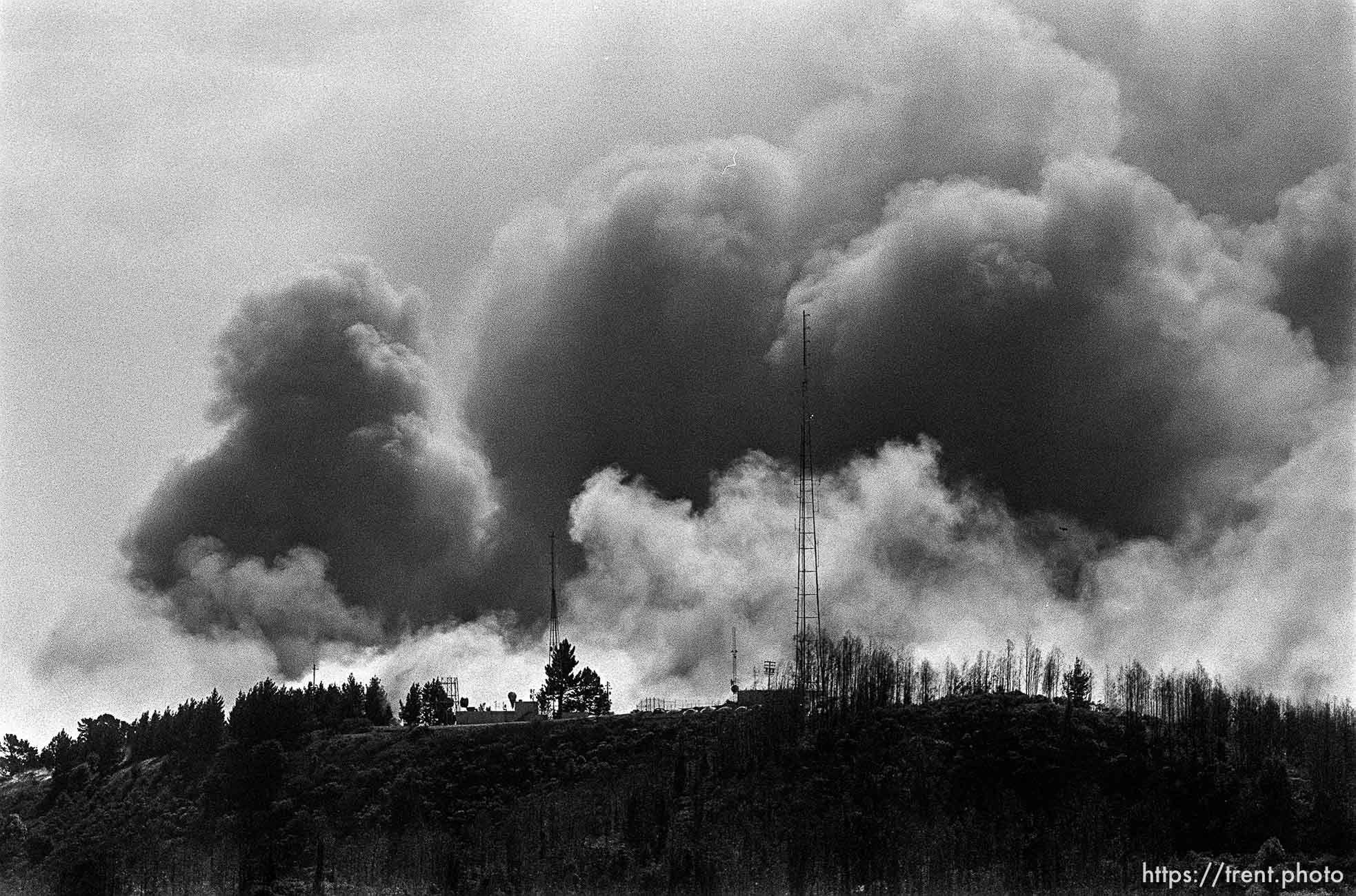 Smoke and hilltop during the Oakland Hills Fire.