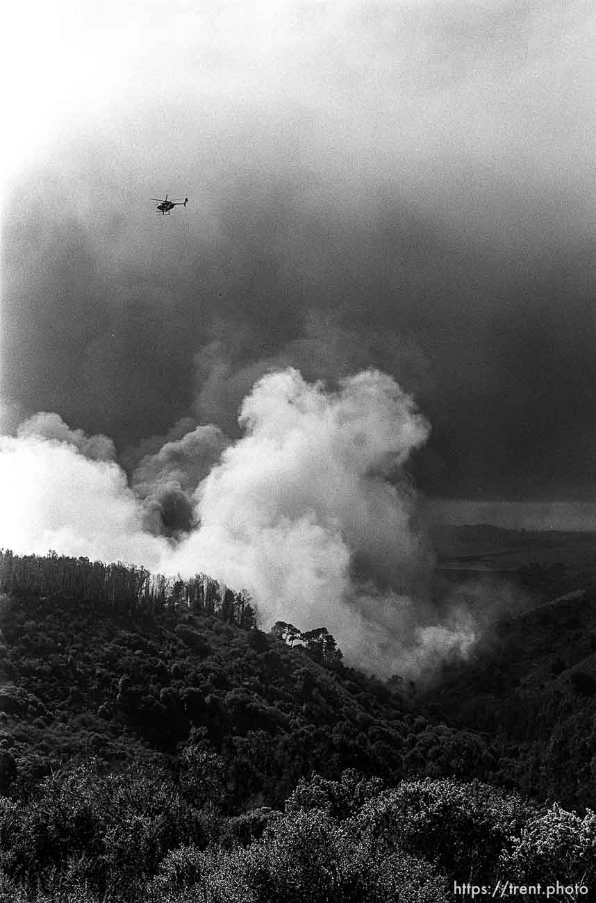 Helicopter and smoke during the Oakland Hills Fire.