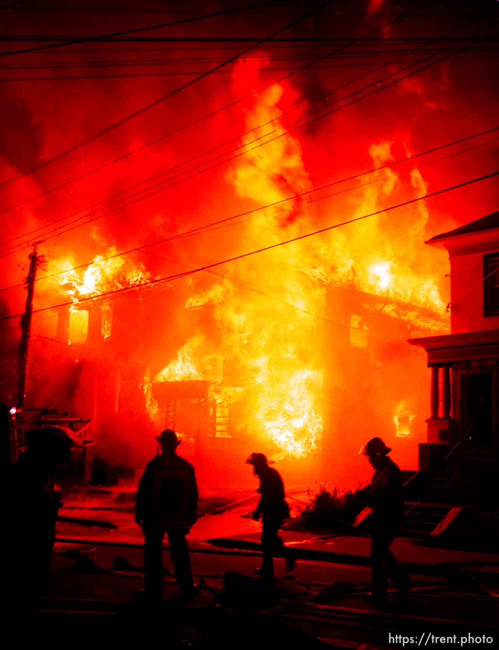 House on fire the night of the Rodney King Riots.