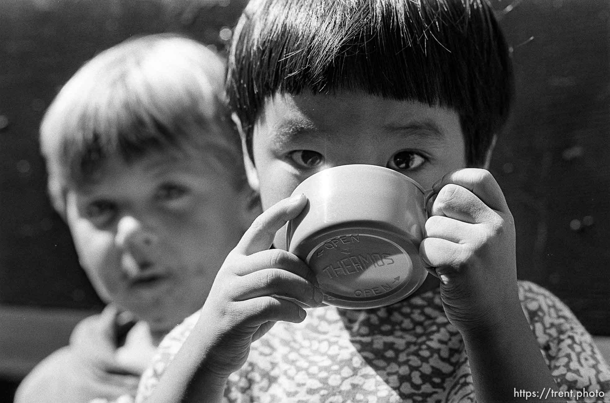 Boy drinking on the first day of kindergarten (Mrs Griebstein's class).